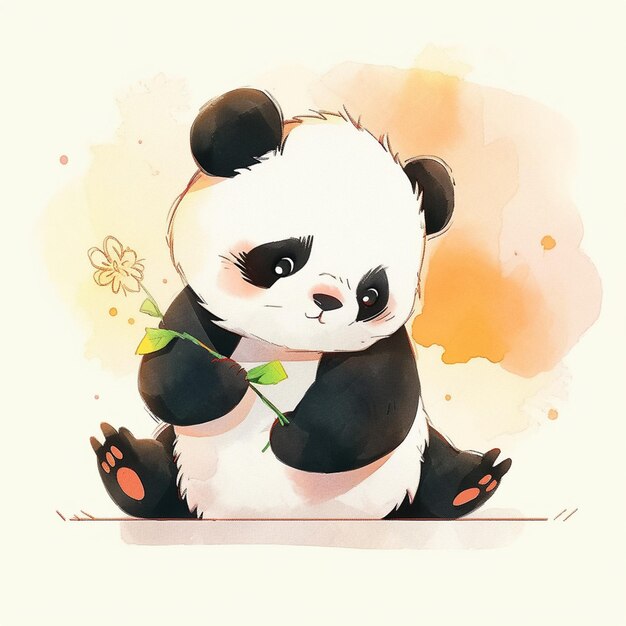 ours panda avec une fleur dans la bouche assis sur le sol IA générative