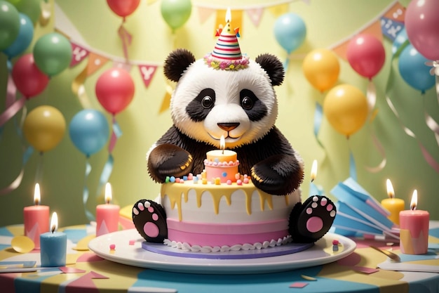 Un ours panda sur un gâteau d'anniversaire