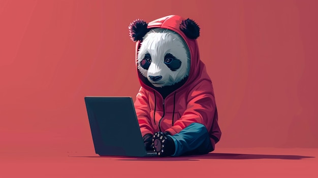 un ours panda portant une capuche rouge avec une capuche