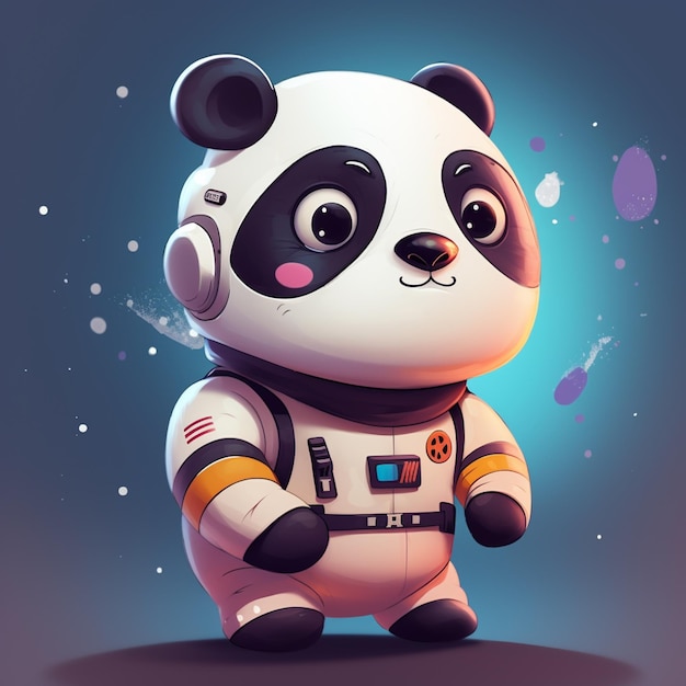 Un ours panda porte une combinaison spatiale et a un nez rose.