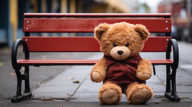 un ours en peluche assis sur un banc