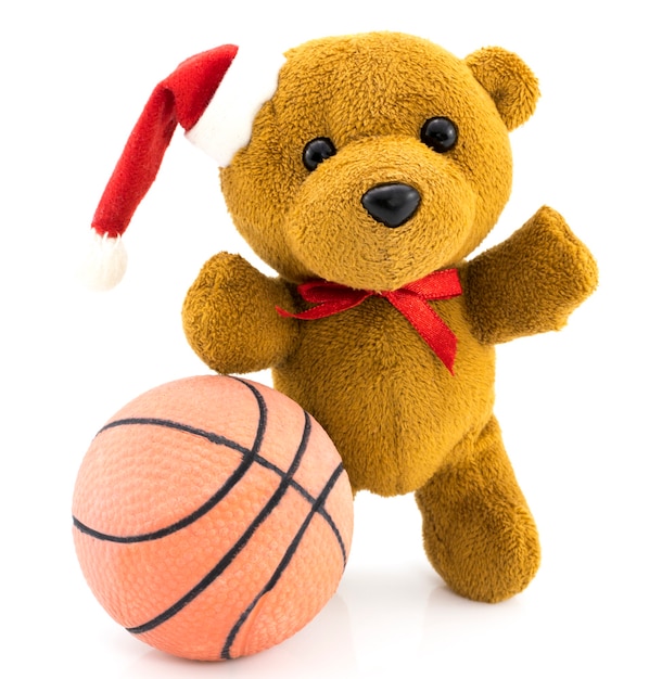 Ours en peluche avec boules de Noël rouges et ballon de basket / Noël / Teddy