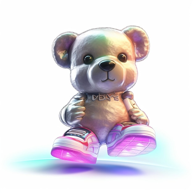 Un ours en peluche avec des chaussures fluo