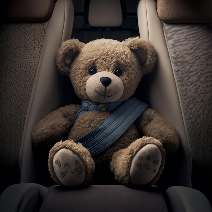 Photo ours en peluche dans le siège auto. ia générative