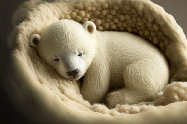 Un ours en peluche dormant dans un lit pour chat