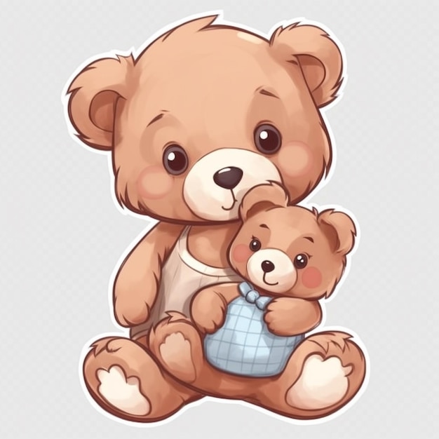 un ours en peluche marron tenant un bébé ours