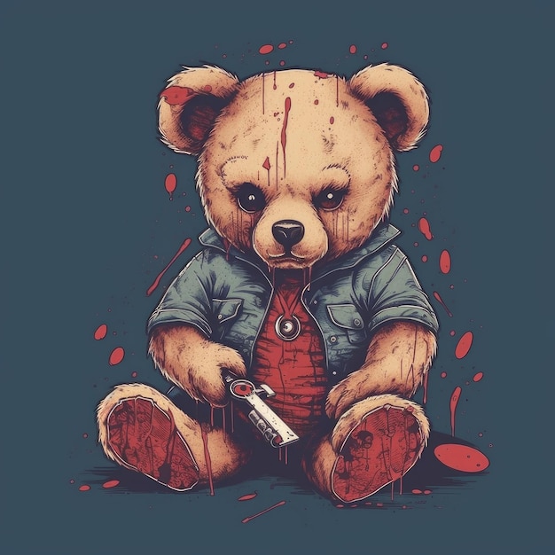 ours en peluche meurtrier illustration vectorielle pour t-shirt