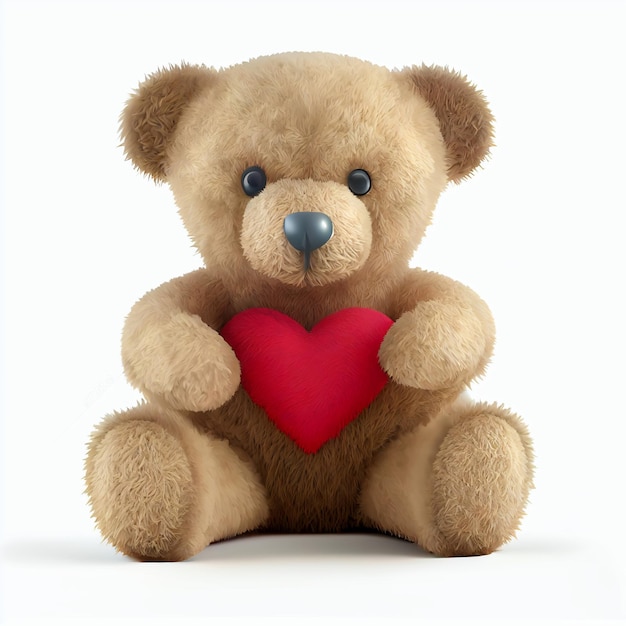 Ours en peluche mignon avec coeur amour et carte de la Saint-Valentin illustration de rendu 3d