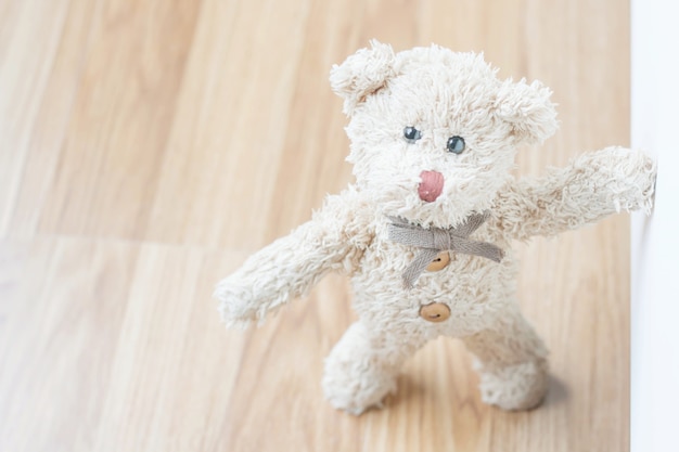 Un ours en peluche mignon est debout regarde moi avec amour