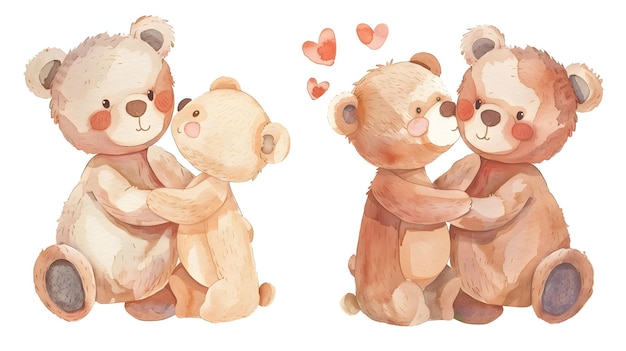 Des ours en peluche mignons s'embrassent dans un moment d'affection et d'amitié.
