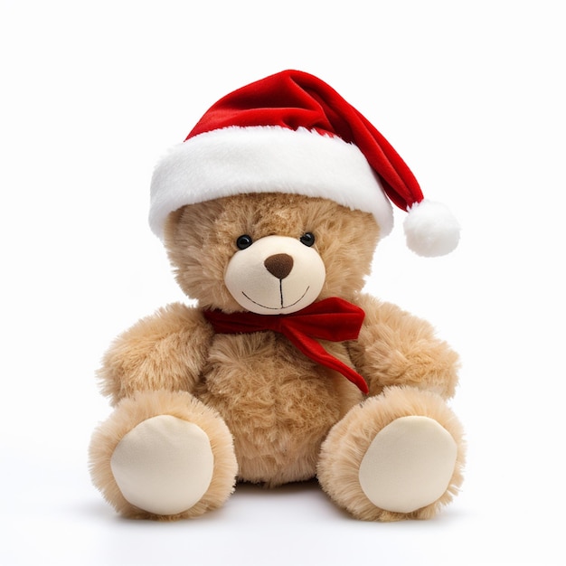 Un ours en peluche de Noël du Père Noël isolé sur un fond blanc