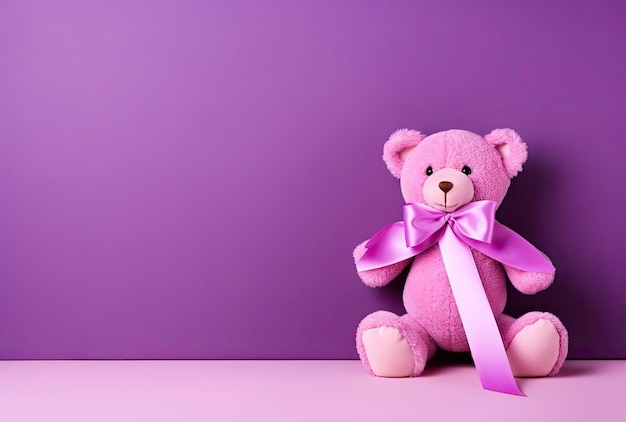 un ours en peluche avec un ruban de sensibilisation jaune images libres de droits dans le style de violet foncé