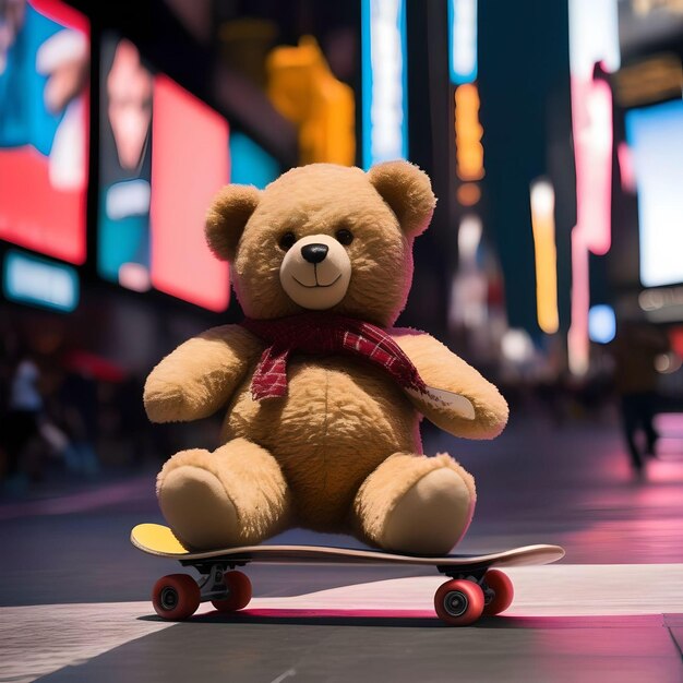 Photo un ours en peluche sur un skateboard