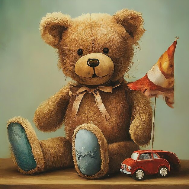 un ours en peluche sur une voiture