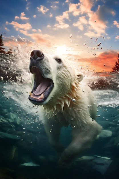 Ours polaire au pôle Nord en hiver