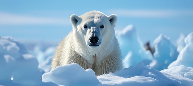 Photo l'ours polaire sur un bloc de glace dans les eaux arctiques à l'aube