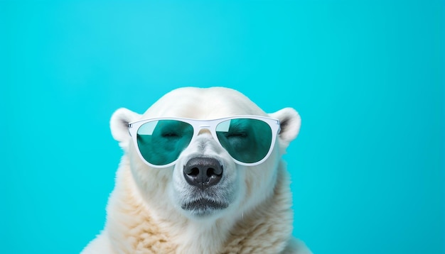 ours polaire cool avec des lunettes de soleil sur un fond cyan