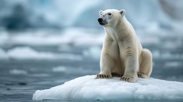Un ours polaire curieux qui regarde son environnement glacé de l'Arctique depuis un iceberg vierge