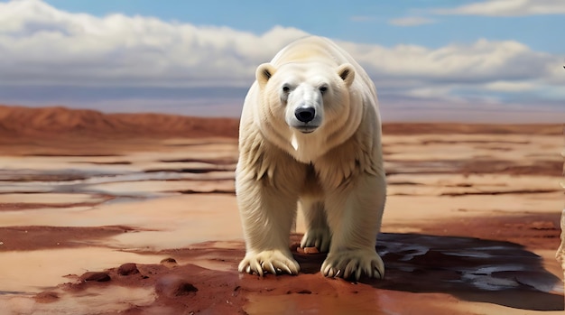 Un ours polaire dans le désert un concept de perte de terres agricoles précipitations et changement climatique