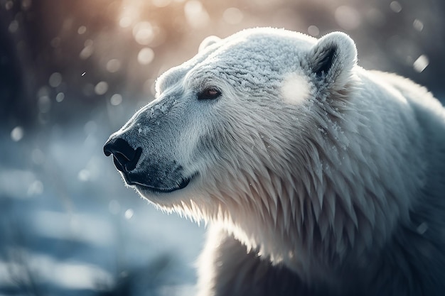 Ours polaire dans la neige avec un arrière-plan flou