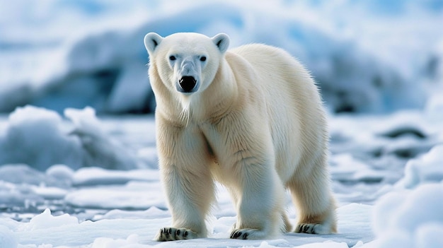 Photo l'ours polaire dans son habitat naturel arctique est parfait pour les documentaires sur la faune et les campagnes sur le changement climatique.