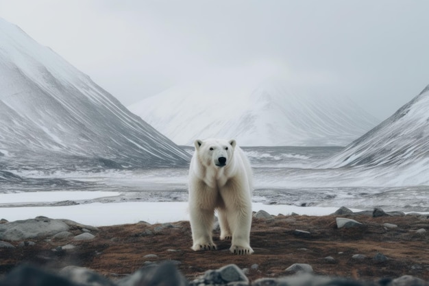 Un ours polaire debout au sommet d'une colline rocheuse Image AI générative