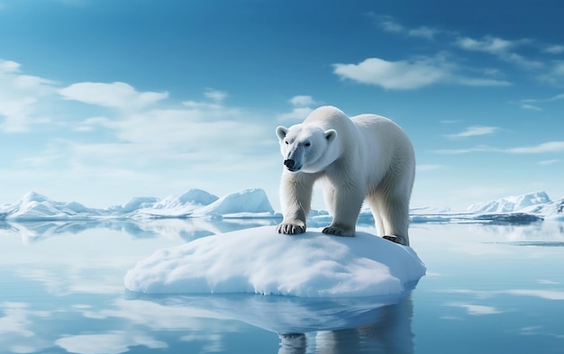 Ours polaire debout sur la glace fondante