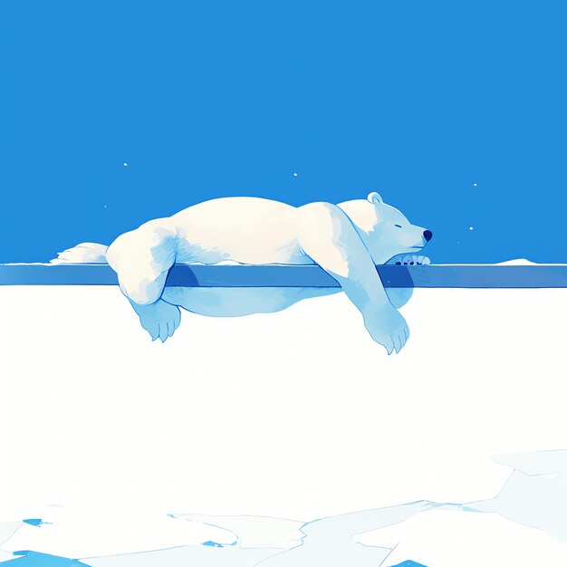 Photo un ours polaire dort sur la glace et a un fond bleu