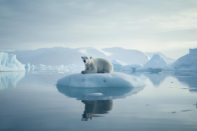 Un ours polaire échoué sur une plaque de glace qui fond