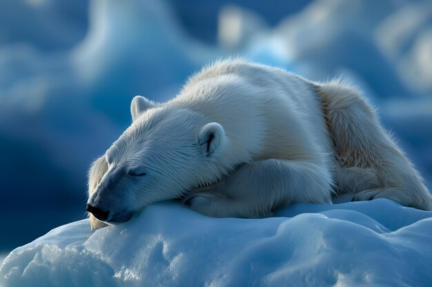 Un ours polaire endormi sur une plaque de glace