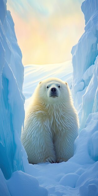 Photo un ours polaire est debout dans une grotte de glace