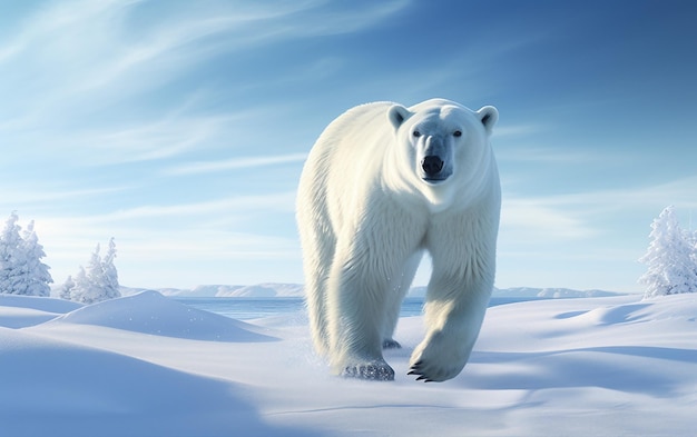 un ours polaire est debout dans la neige