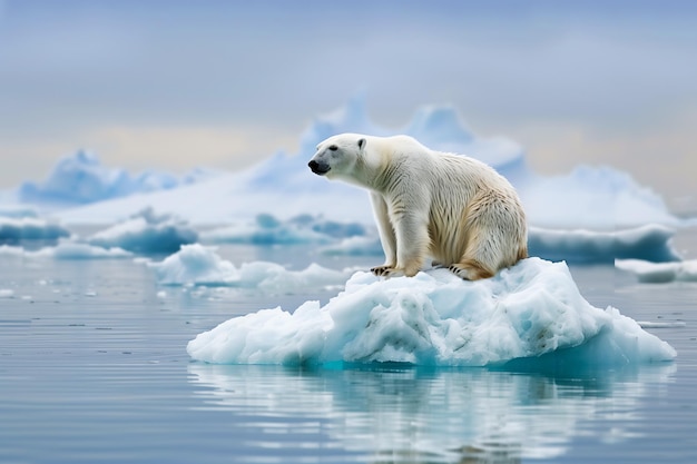 Photo l'ours polaire sur la glace glaciaire fondante le réchauffement climatique génératif ai