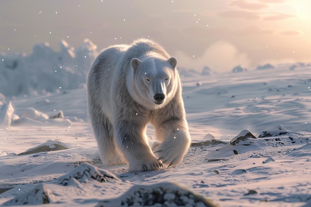 L'ours polaire majestueux parcourt le terrain glacé