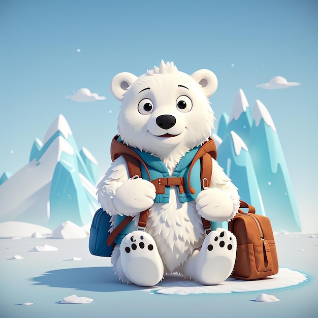 L'ours polaire mignon voyageant avec un sac à dos icône vectoriel de dessin animé illustration vacances d'animaux isolées