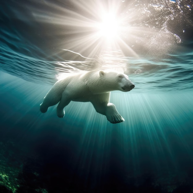 Un ours polaire nage sous l'eau.