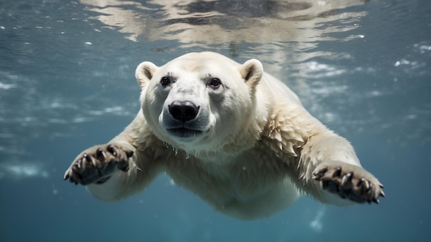 Un ours polaire nage sous l'eau