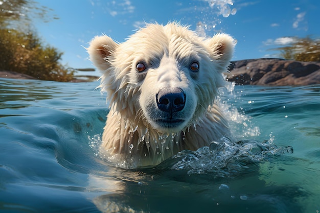 Un ours polaire nageant dans les eaux glacées