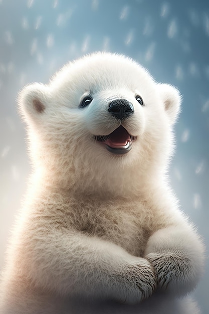 Un ours polaire avec un nez noir et un fond blanc.