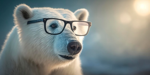 Un ours polaire portant des lunettes et des lunettes à monture noire