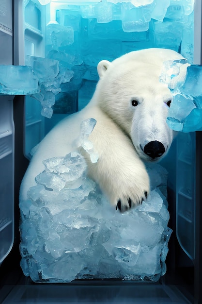 L'ours polaire se cache à l'intérieur du réfrigérateur à cause du réchauffement climatique