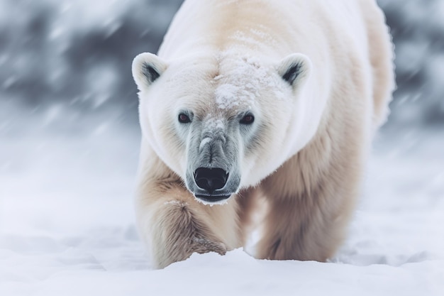 Un ours polaire se promène dans la neige de l'Arctique.