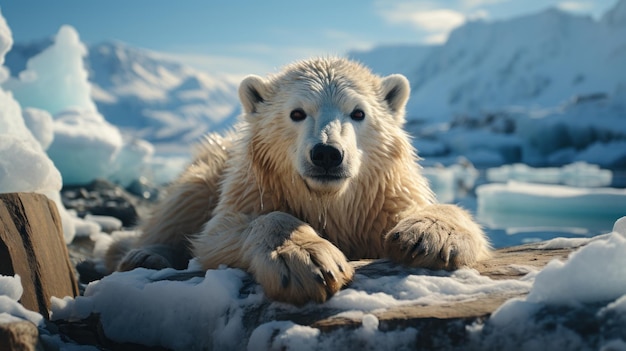 Un ours polaire solitaire se tient sur un glacier en fonte créé avec l'IA générative