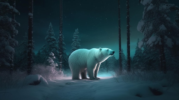 Ours polaire Ursus maritimus dans la nuit forestgenerative ai