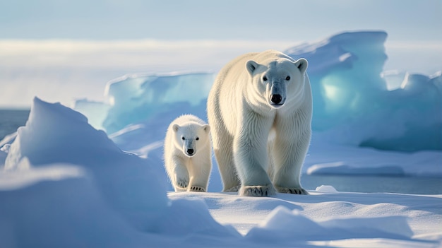 Des ours polaires résistants navigent dans le paysage glacé de l'Arctique