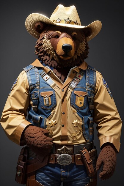 Photo un ours portant un chapeau de cow-boy et une chemise avec un chapeaux de cow-boys dessus