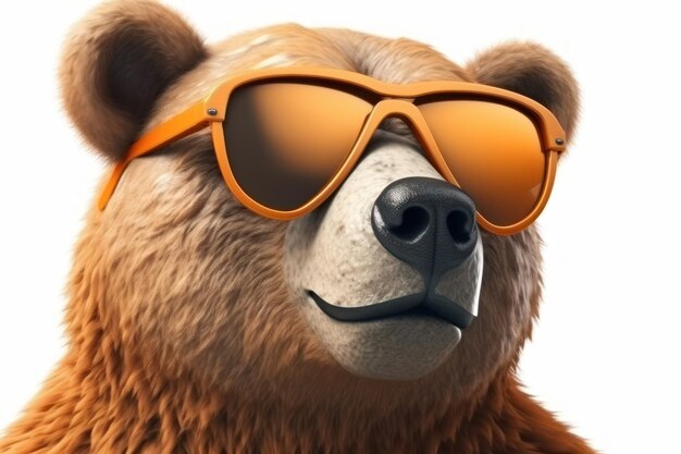 Un ours portant des lunettes orange et une paire de lunettes de soleil orange.