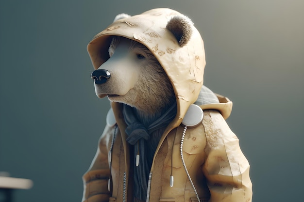 Un ours portant une veste qui dit "ours" dessus