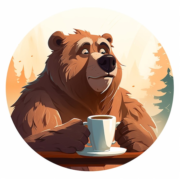 Un ours qui boit du café.