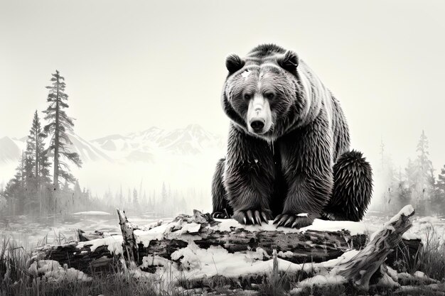 Photo un ours qui est dans la neige avec des montagnes en arrière-plan